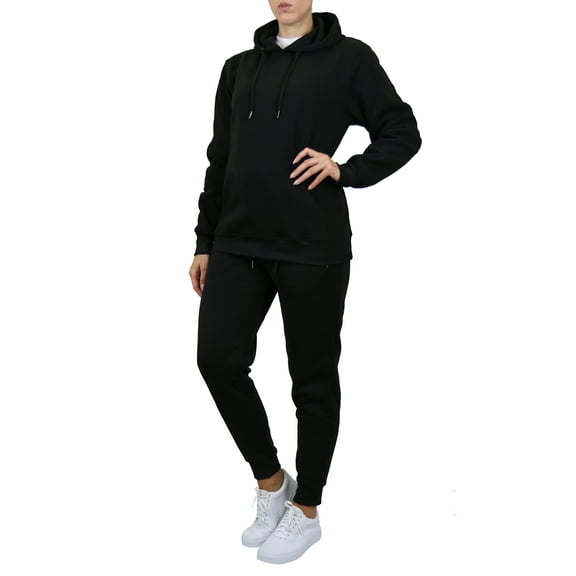 Womens Loose Fit Fleece-Lined Pullover Hoodie & Jogger 2-Piece Set (S-2XL)