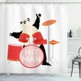 thumbnail image 1 of Ambesonne Drums Shower Curtain, Whimsical Panda Hit Man Text, 69"Wx84"L, White Multicolor, 1 of 3