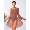 thumbnail image 2 of Ocealan Robe de Danse Lyrique pour Femmes Costume de Ballet Moderne Contemporain Jupe Justaucorps Fluide à Épaules Asymétriques Café m, 2 of 6