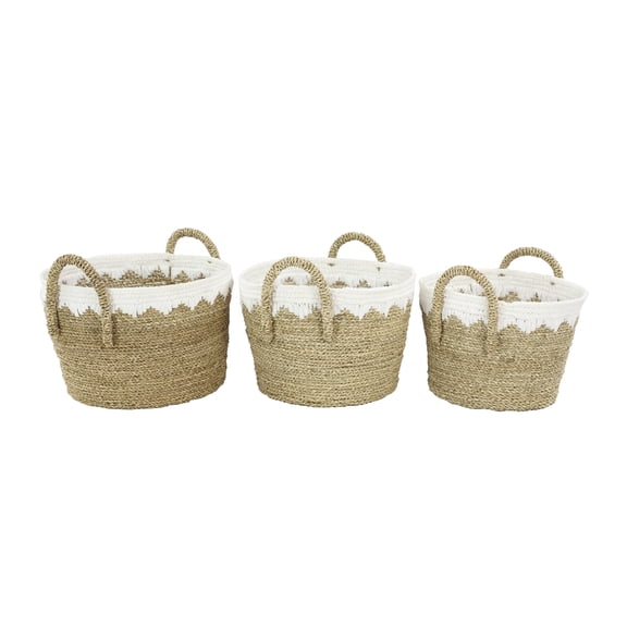 DecMode 17", 16", 14" Brown Sea Grass Natural Storage Basket, 3 - Pieces