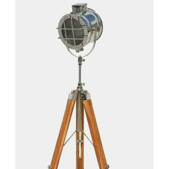Chrome Light Floor Lamp Stand Spotlight Lamp Wooden Tripod Stand Searchlight Lamp Floor Lamp Standing Room Decorative Lamp