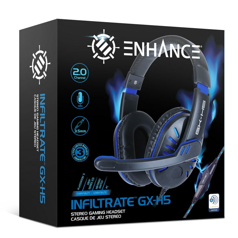 Enhance GX-H5 Gaming Headset with Rotating Microphone - Soft Adjustable  Headband, Volume Controller with Braided Cable, USB Sound-Isolating  Earcups, Included Splitter Cable (Blue) - Infiltrate 