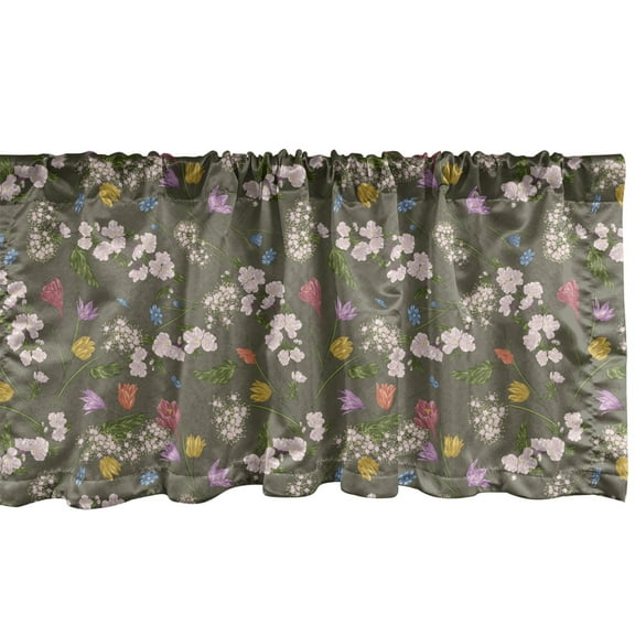 Ambesonne Meadow Valance Pack of 2, Rural Spring Blossoming Art, 54"X18", Sage Green Rose Fuchsia