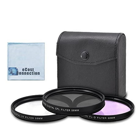 58mm High resolution Pro series Multi Coated HD 3 Pc. Digital Filter Set for Most Cameras Models+ eCostConnection Microfiber
