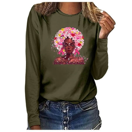 

Women Breast Cancer Sweatshirt Casual Long Sleeve Crew Neck Pullover Blouse Loose Shirt
