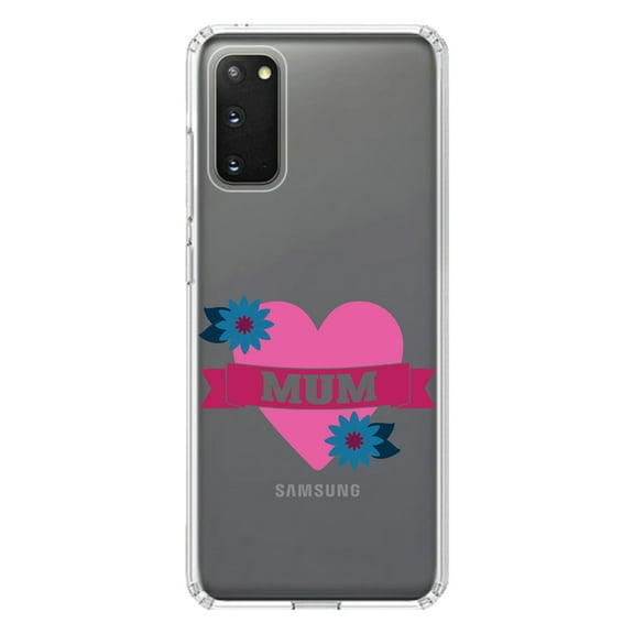 DistinctInk Clear Shockproof Hybrid Case for Galaxy S20 ULTRA / 5G (6.9" Screen) - TPU Bumper Acrylic Back Tempered Glass Screen Protector - Love Mum - Flower Heart Banner