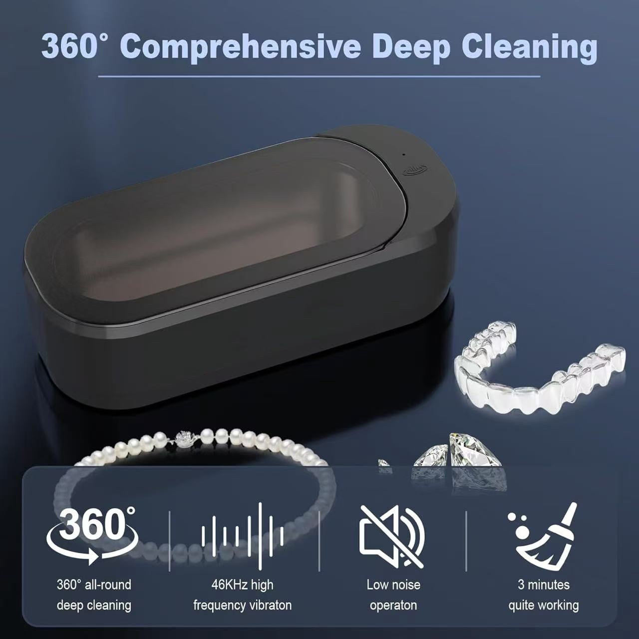 Ultrasonic Jewelry Cleaner, Jewelry Cleaner Machine 12oz 46KHz, Professional Sonic Cleaner with One-Touch Operation, Sonic Cleaner for Rings, Glasses, Jewelry, Dentures (Black)