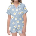 thumbnail image 1 of Odeerbi 2-12 Años Niños Niñas Pijama de Verano de Satén Con Solapa de Muesca Camisas de Manga Corta Conjunto de Shorts Suave Estampado de Margaritas Ropa de Dormir, 1 of 5
