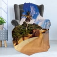 thumbnail image 4 of Palm Tree Soft Flannel Fleece Throw Blanket, Tropical Beach Serenity in Nature Exotic Fruit Coconut Rocks Seascape Print, Cozy Plush for Indoor and Outdoor Use, 50" x 60", Green Brown, by Ambesonne, 4 of 5