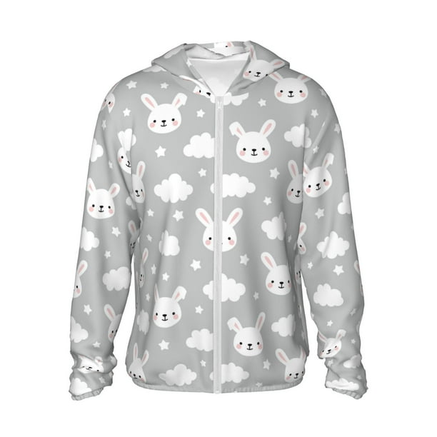 Balery Rabbit And Cloud Sudadera ligera de manga larga con capucha y protección solar UPF 50+ para hombre y mujer, ideal para pesca y running-Large