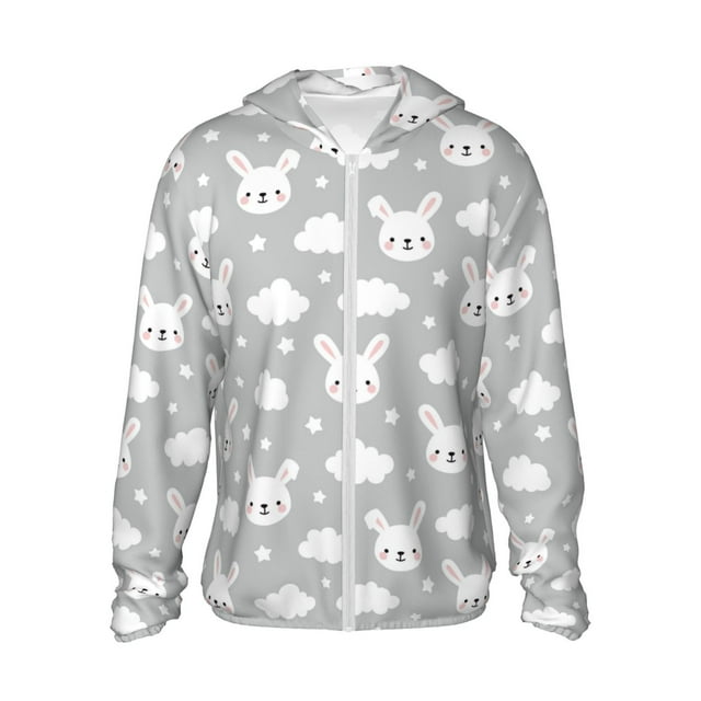 Saiise Rabbit And Cloud Pattern Sun Protection Hoodie for Men and Women, Lightweight Quick-Dry Windproof with Hood and Zip-Medium