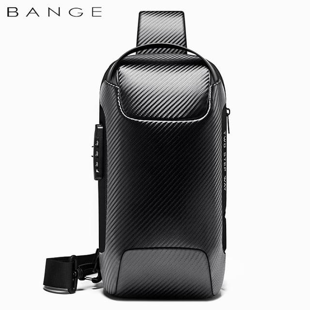 Mochila Cruzada BANGE antirrobo programable Resistente al agua Modelo BG-22085 Tamaño unisex 34 * 18 * 10 color negro gris COME azul rojo