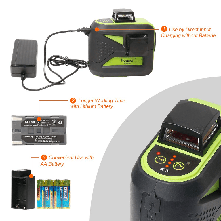 2D 8 Lines Cross Line Laser Level, 200Ft Green Beam 2 x 360° Self