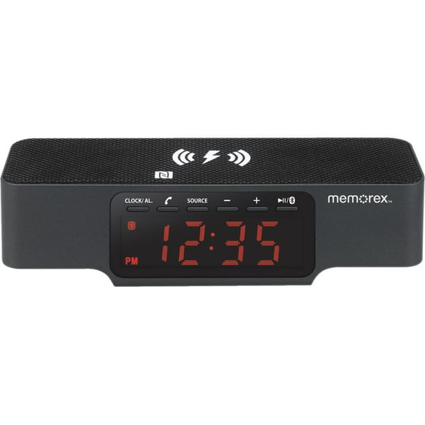 Memorex Bluetooth Clock Radio with wireless charging, MCBQ618B, Black