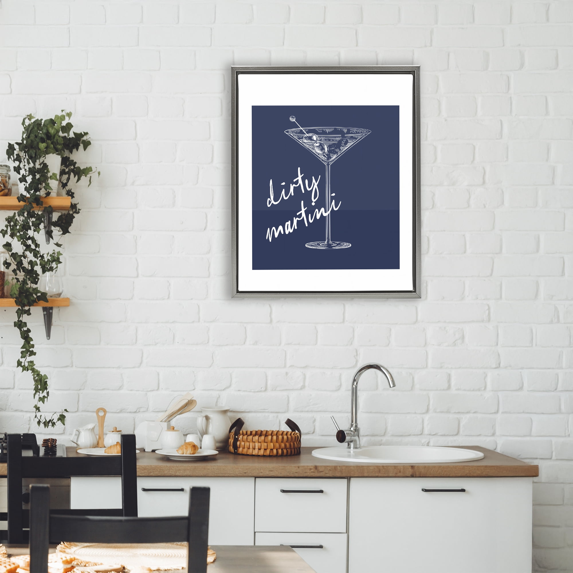 Stupell Industries Dirty Martini on Blue Gray Framed Floater Canvas Wall Art, design by Lettered and Lined