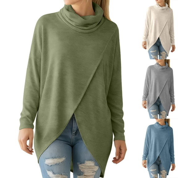 UTSJKR Women's Long Sleeve Cowl Neck Sweater Pullover Fashion Casual Turtleneck Fall Winter Dressy Tunic Tops with Leggings Gray XL