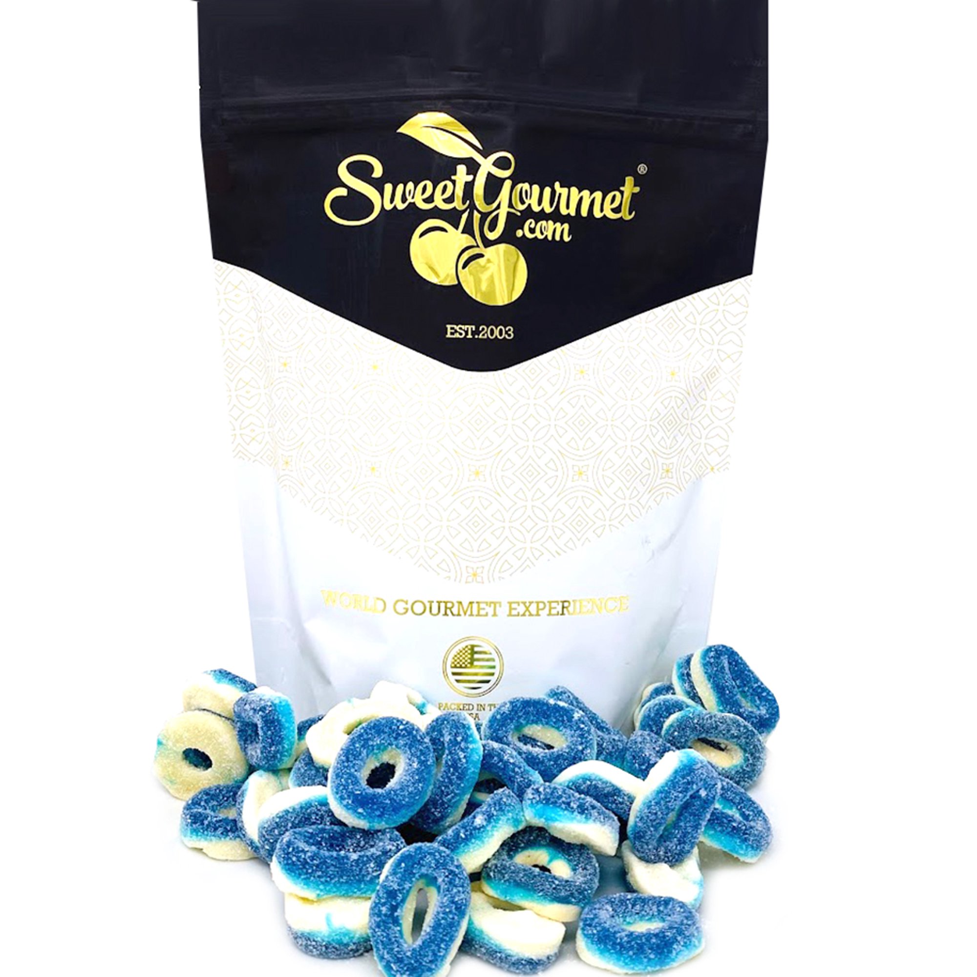 SweetGourmet Blue Raspberry Gummy Rings Candy | 1 Pound