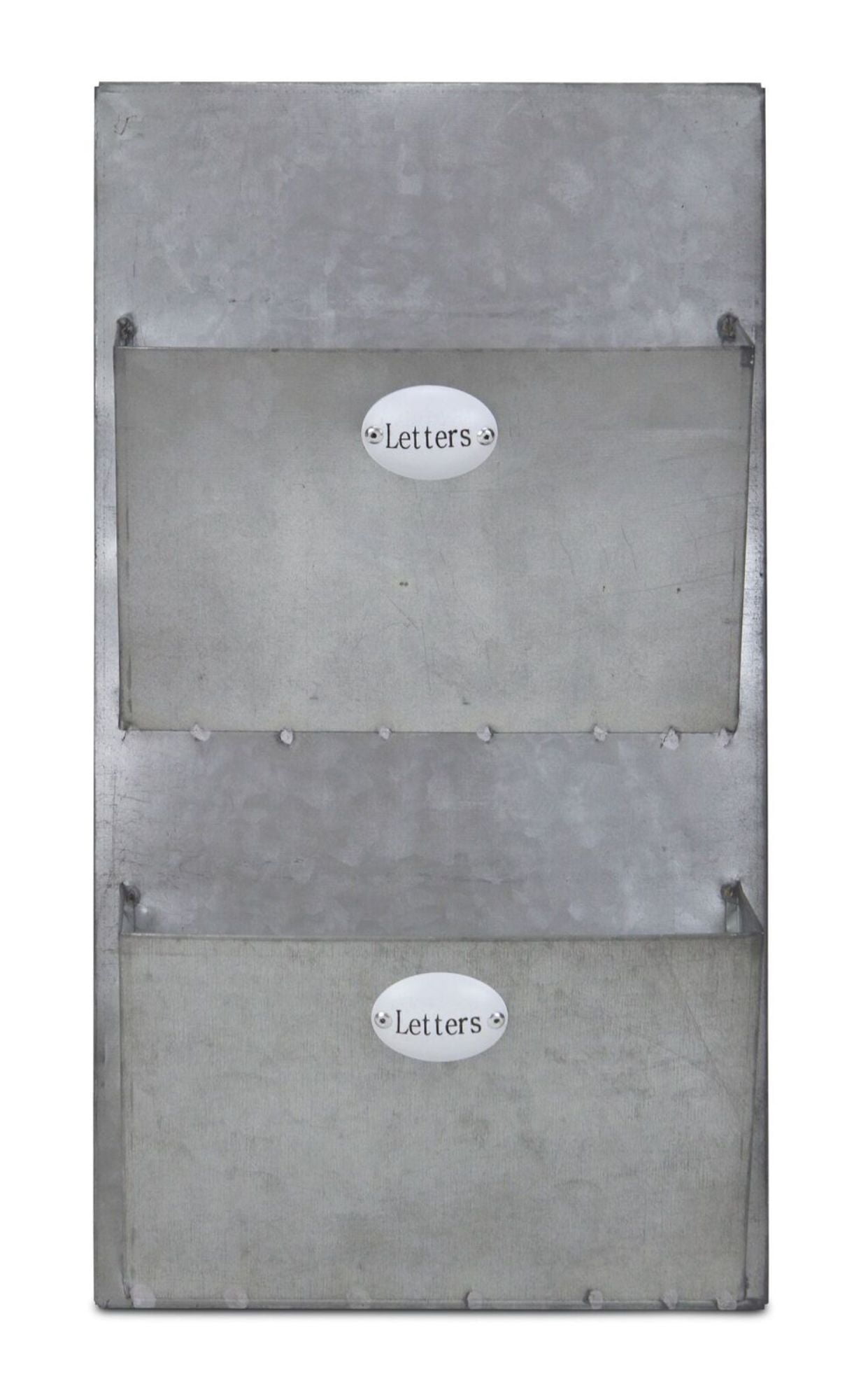 15.5' Galvanized Metal Two Pocket Wall Hanging Letter Holder
