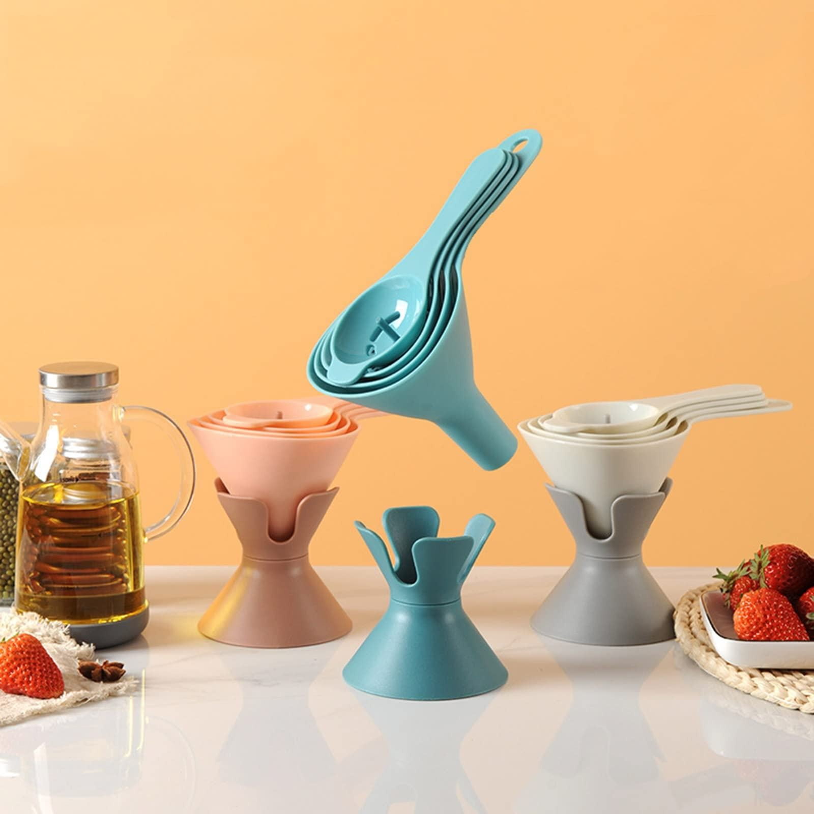 Entonnoirs De Cuisine Lot De 4 - Design Fleur - Plastique Alimentaire - Pour Sauces, Condiments, Huile - Faciles à Suspendre
