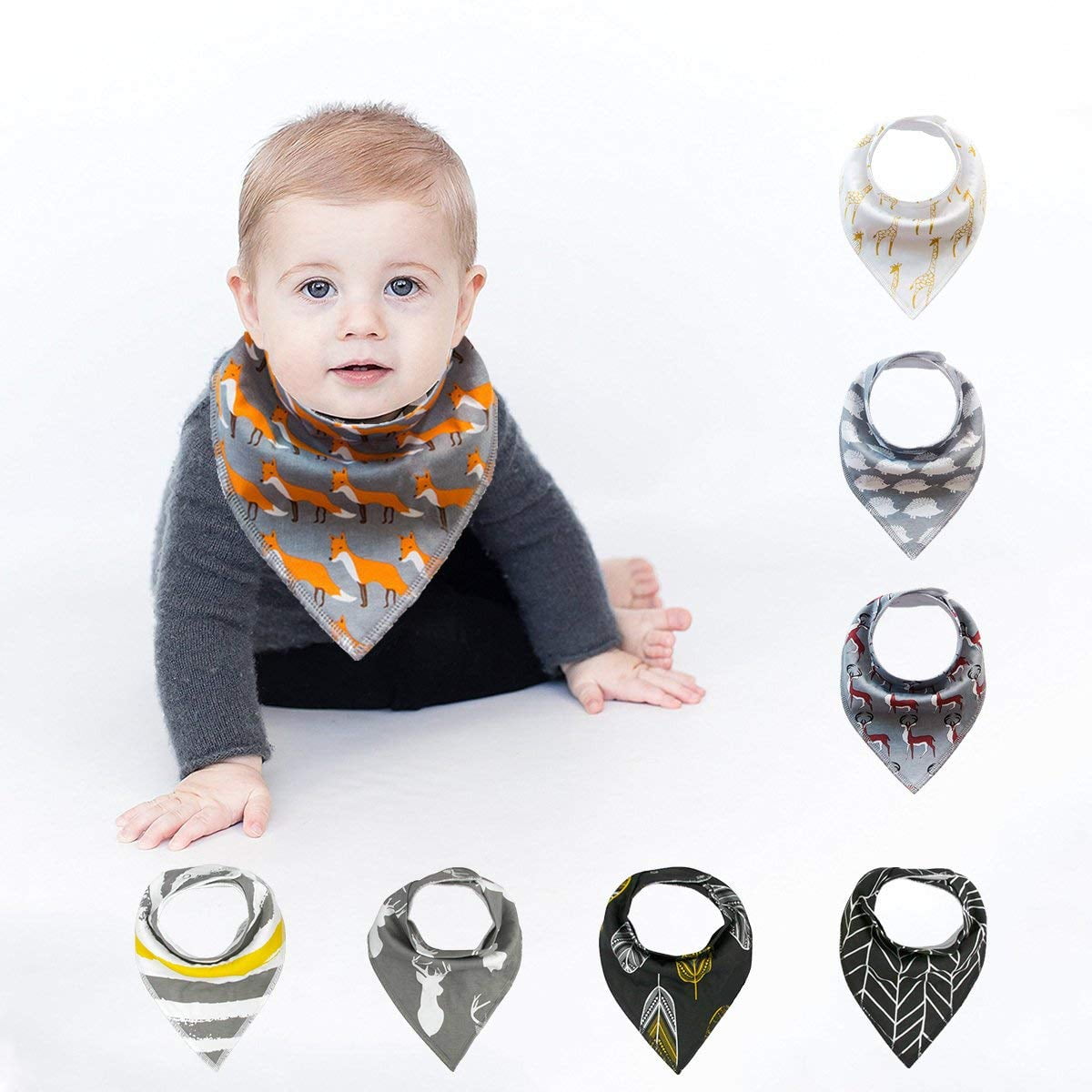8Pack Unisex Baby Bibs Bandana Drool Bibs Set for Drooling and