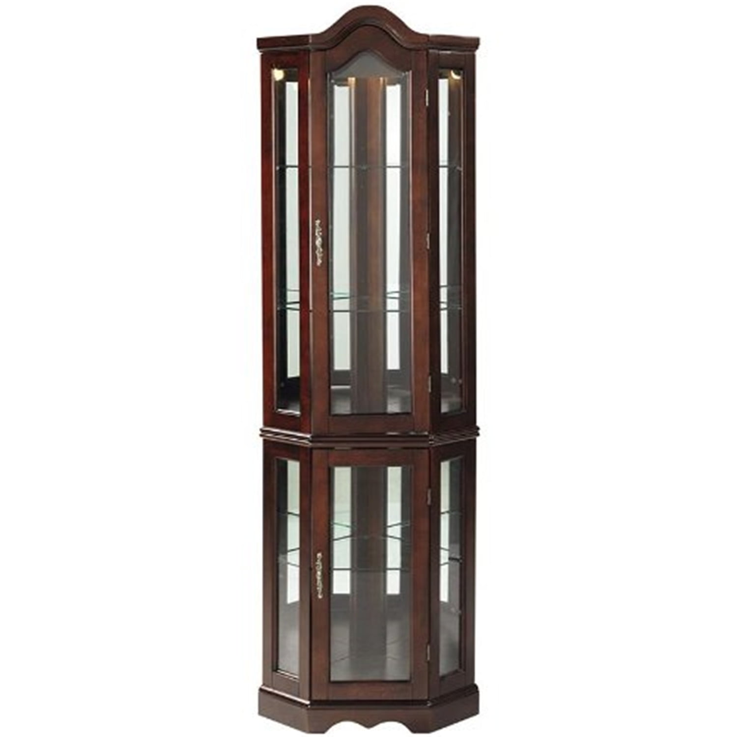 Lighted Corner Curio Cabinet Mahogany, Lighted Display Cabinet With Glass Doors