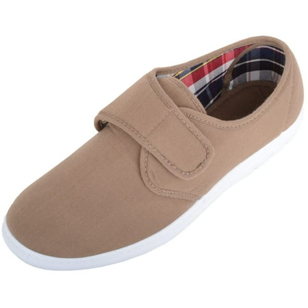 

Mens Slip On Touch and Close Canvas Summer Holiday Pumps Shoes - Taupe - US 10