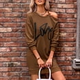 thumbnail image 2 of Vestido sudadera con hombros descubiertos Manga larga Cuello redondo Mini vestido suéter suelto informal para mujer Color caramelo M, 2 of 8
