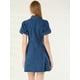 thumbnail image 5 of Mini vestido vaquero de mezclilla con botones en la parte delantera y manga corta abullonada para mujer Azul oscuro M, 5 of 6