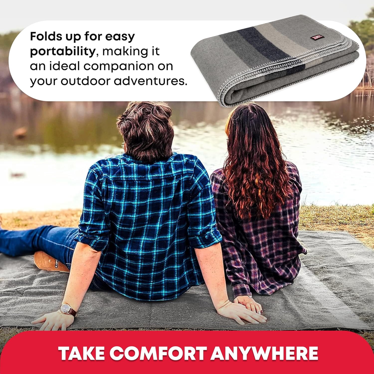 Military Wool Blanket - 95% Wool, Washable, Perfect for Outdoors, Camping, Picnics, Travel, Car & Bushcraft Emergency Blanket, 96" x 96" 6.65 lbs. - Grey - Queen Size