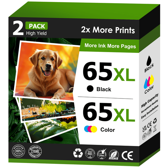 65XL Ink Cartridges for HP 65XL 65 Printer Ink Cartridge for HP 65 Ink (Black, Tri-Colour)