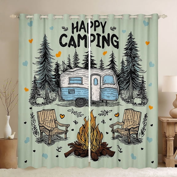 Erosebridal Blue Adventure Car Black Out Curtains For Boys Girls,Kids Teens Happy Camping Curtains Pack of 2 (42x63 Each)