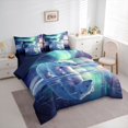 thumbnail image 2 of Castle Fairy Teens Wildlife Aurora Polar Bear Queen Bedding 7pcs,Icy Lake Snow Mountain Bedding Comforter Set Queen,Mint Lavender White,Navy Blue Reversible, 2 of 7