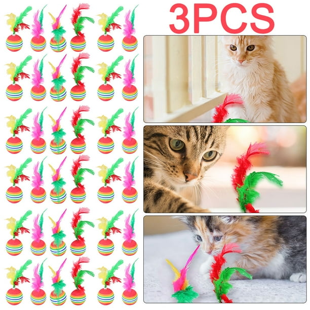 Pelota Juguete Colores Arcoíris Con Plumas para Gatos 36 Uds.