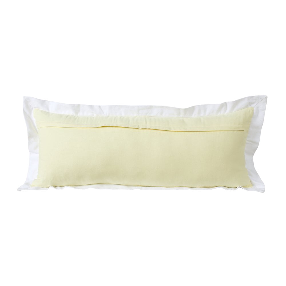 LR Home Ox Bay Hand-Woven Yellow/White Bordered All-Natural Cotton Pillow Cover