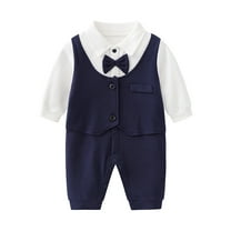 Vividxx Baby Boys Gentleman Romper Jumpsuit Long Sleeve Bowtie Onesie Formal Wear Tuxedo Suit Solid Color Newborn O-Neck Holiday Dailywear