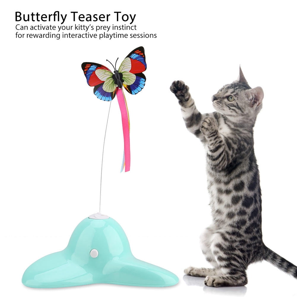 Yajisi Rotating Luminous Butterfly Cat Teaser Toy with 360° Auto Spin for Interactive Play and Exercise 7.9x7.9x3.1in