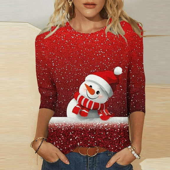 Blmnix Crew Neck Womens Fall Clothes Christmas 3/4 Sleeve Wine Womens Dressy Tops And Blouses Clothes Tops