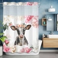 thumbnail image 6 of No Hook Pink Cow Shower Curtain with Snap in Liner Set, Watercolor Flowers Spring Floral Waterproof Fabric Bathroom Curtains with See Through Top Window, Hotel Style Modern 60 x 72 Inch, 6 of 9