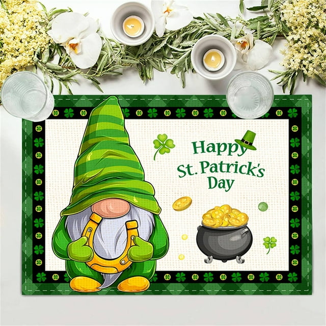 HCBY Single Shamrock Print Place Mat, Durable Anti-Fouling Dining Table Mat, St. Patrick's Day Kitchen Decor & Party Supply