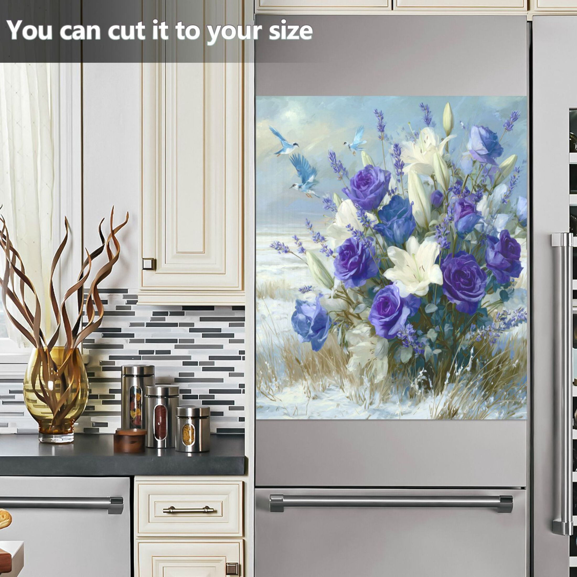 Dishwasher Magnetic Refrigerator Magnet Cover Sticker Home Decorative 23"x26" Wild Purple and White Roses