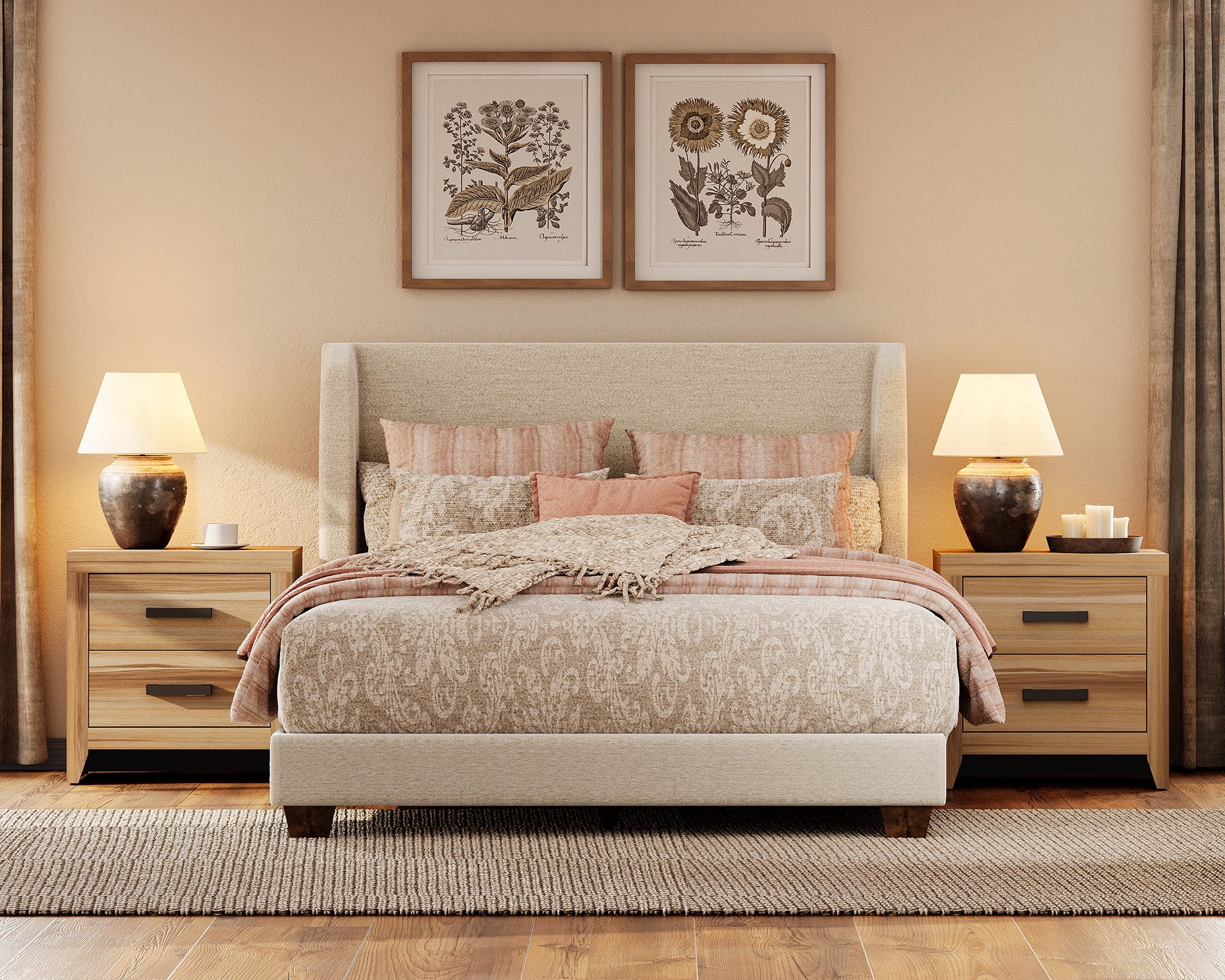 Farmhouse Rustic Wooden Nightstand With 2 Smooth‑Glide Storage Drawers,Solid‑Base Bedside End Table,Multi‑Purpose Accent Side Cabinet For Bedroom,Living‑Room,Two-Tone