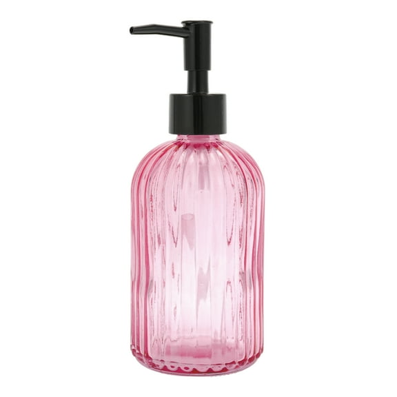 Unique Bargains 1 Pc Convenient Vertical Stripes Soap Dispenser 13.53oz Pink Black