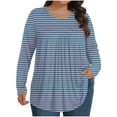 thumbnail image 2 of LEKWK Plus Size Tops for Curvy Women Loose Fit Crew Neck Long Sleeve Tops Plus Size Nautical Striped Tunic Tops Classic B&W Pattern Vacation Cruise Wear, 2 of 6