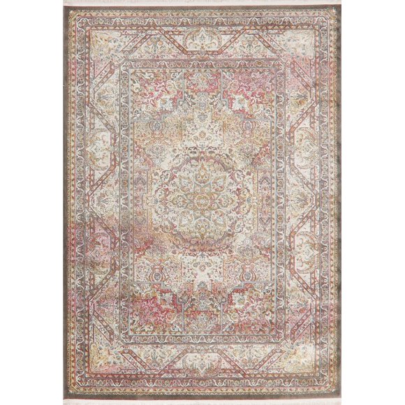 Ivory Geometric Distressed Oriental Turkish Area Rug