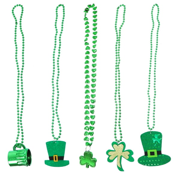 KAKOWELY 5Pcs St. Patrick's Day Neckalces Green Necklace Shamrock Neck Chains Decors Random Style,20.08"X3.74"X0.04"