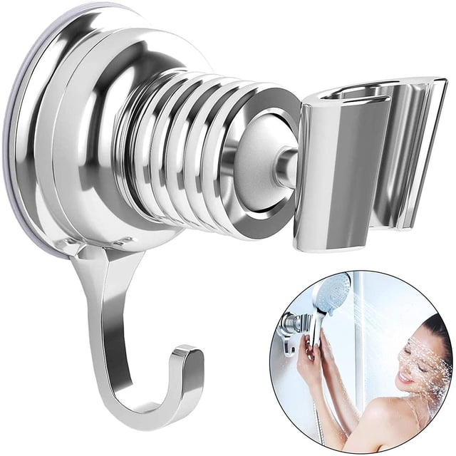 nipocaio Support de Tête de Douche de Remplacement Chrome Support Mural de Douche Chrome Réglable à 360° Ventouse Amovible Réglable Support Mural Chrome pour Tête de Douche Universelle, Argent