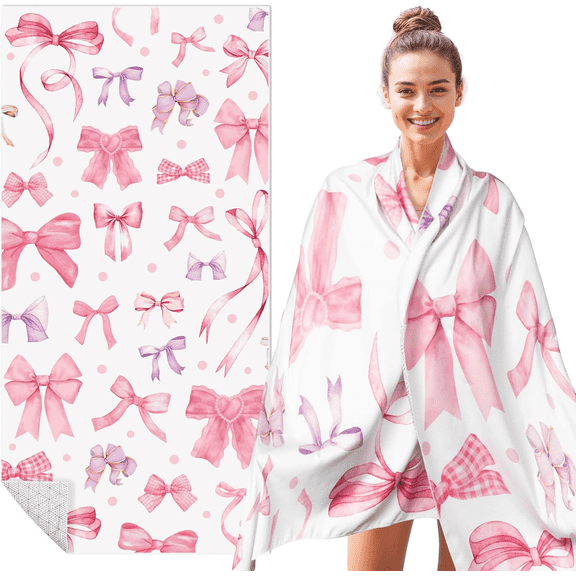 Haooryx Oversized Beach Towels for Travel Beach Swimming Polka Dot Bow Absorbent Towel,1pc