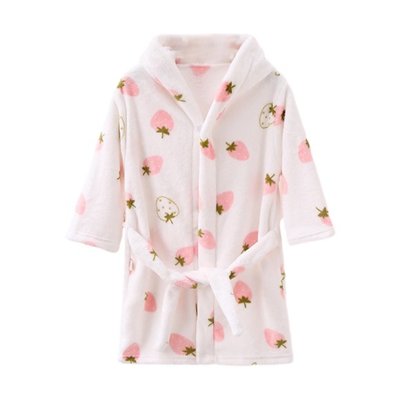 Nightdress 2-12Years Girls Fleece Hooded Bathrobe Childrens Warm Printed Bathrobe Four Seasons Bathrobe Gifts