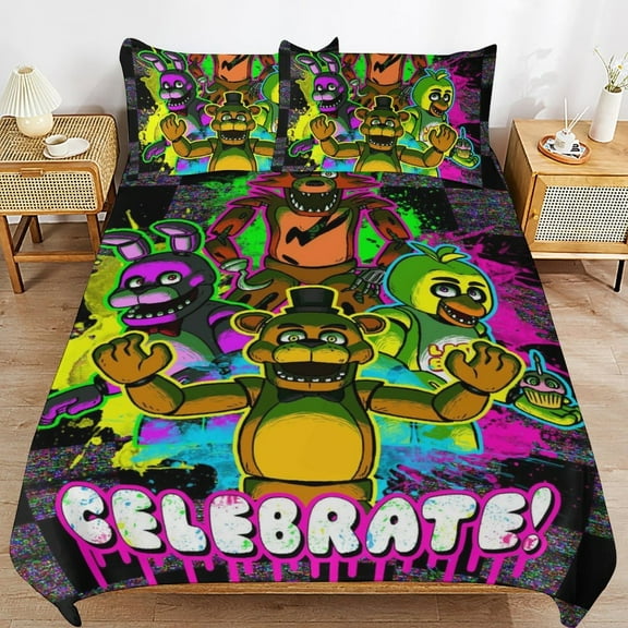 Comfortable Five Nights At Freddy'S Bedding 3 Pieces Set With Pillow Shams Duvet Cover for All Seasons 90"x90"
