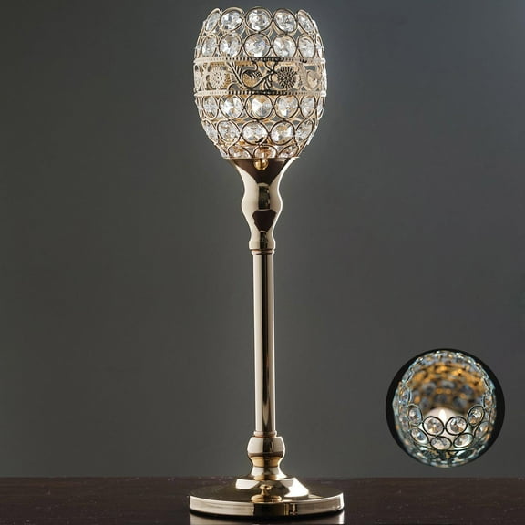 Efavormart Gold 16" Tall Crystal Candle Holder Goblet Votive Wedding Chandelier Decorative Centerpiece Set of 2